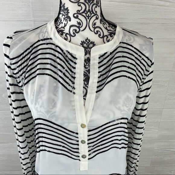 Anthropologie Tiny Silk Blend Sequin Chevron Top - Picture 2 of 7